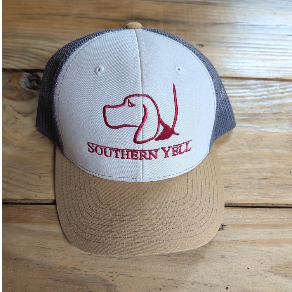 Richardson 112 Southern Yell Trucker Hat Mens Gray Tan White Snapback Mesh Cap